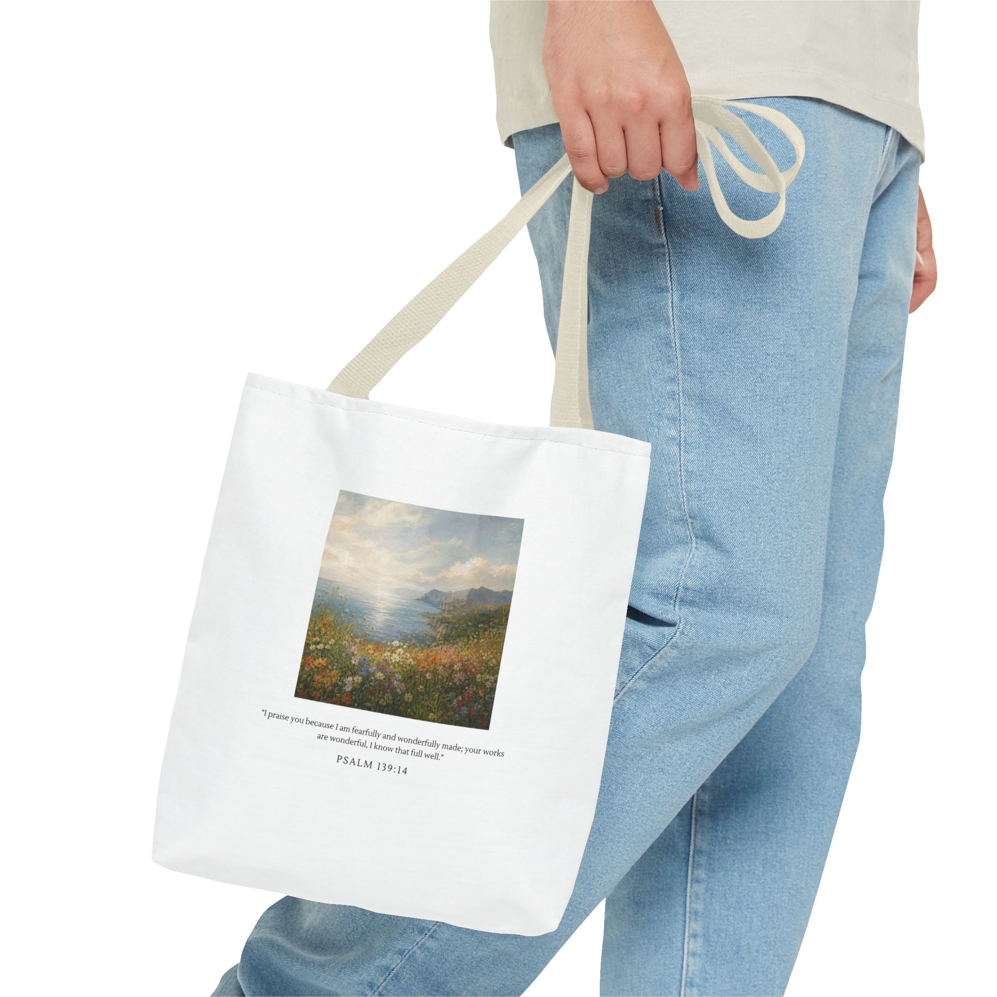 Wonderfully Made Tote Bag | Psalm 139:14 Christian Art Tote