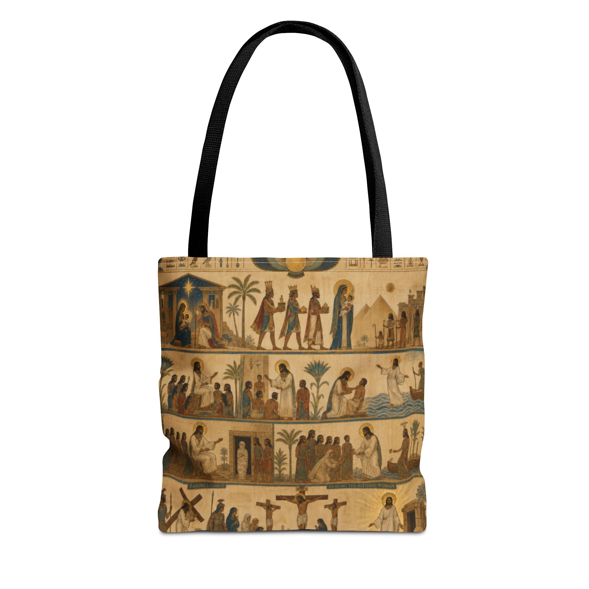 The Story of Jesus Told Through Hieroglyphics | Christian Scripture Art Tote