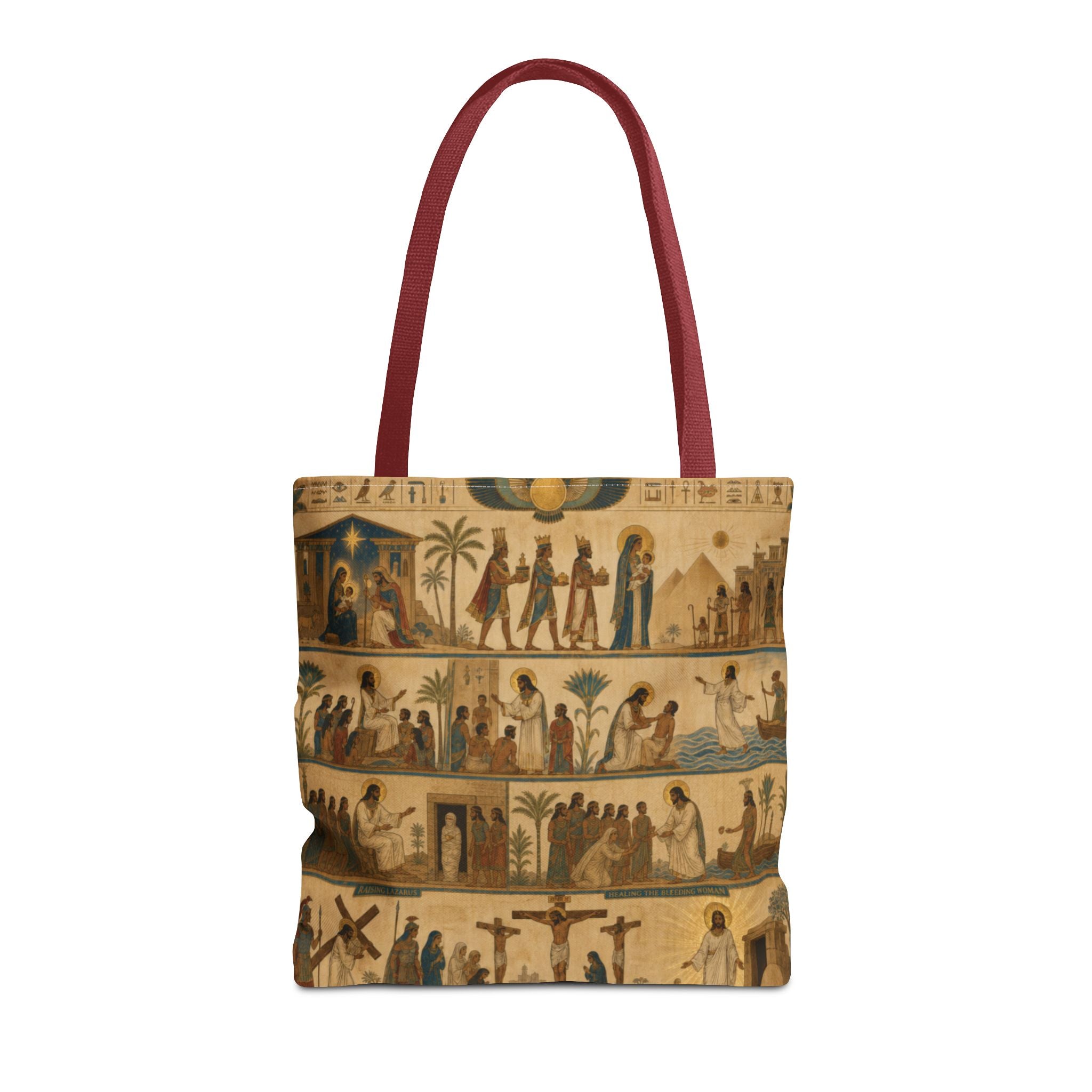 The Story of Jesus Told Through Hieroglyphics | Christian Scripture Art Tote