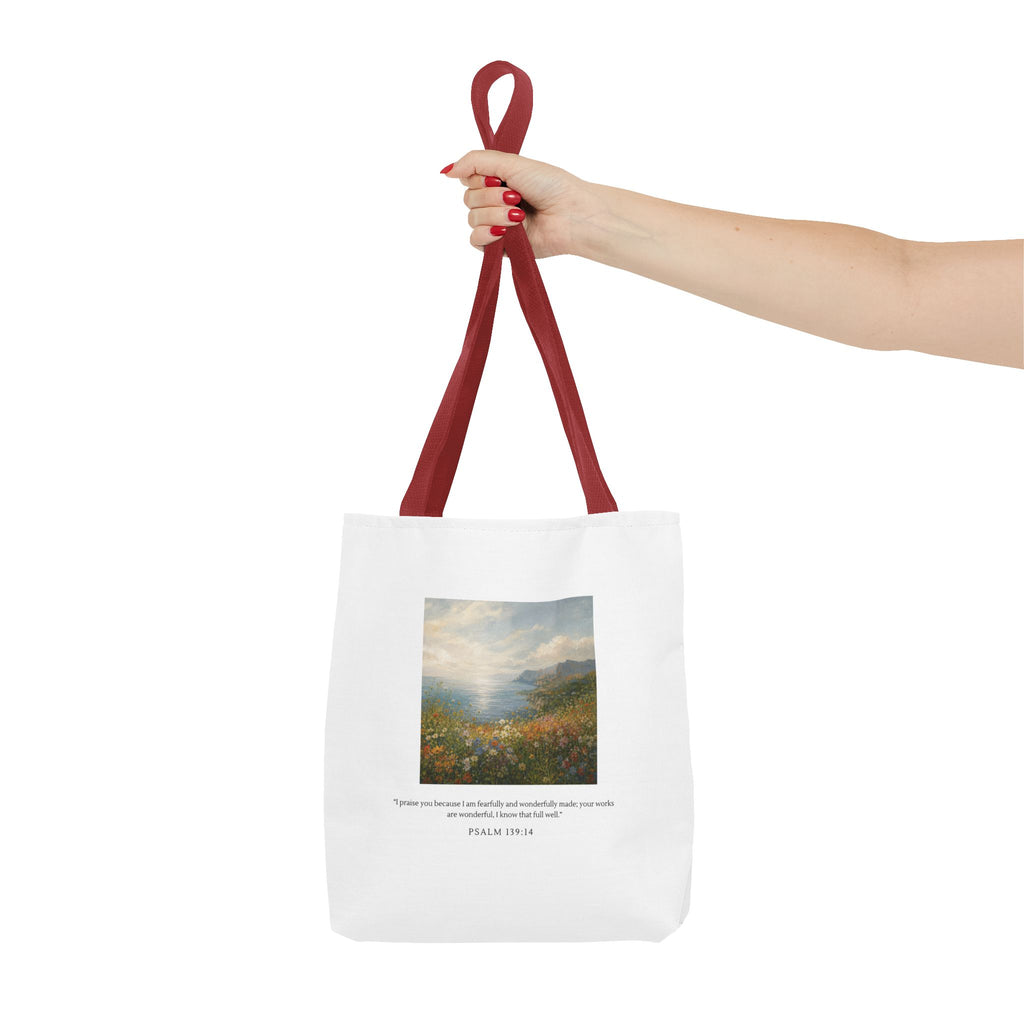 Wonderfully Made Tote Bag | Psalm 139:14 Christian Art Tote