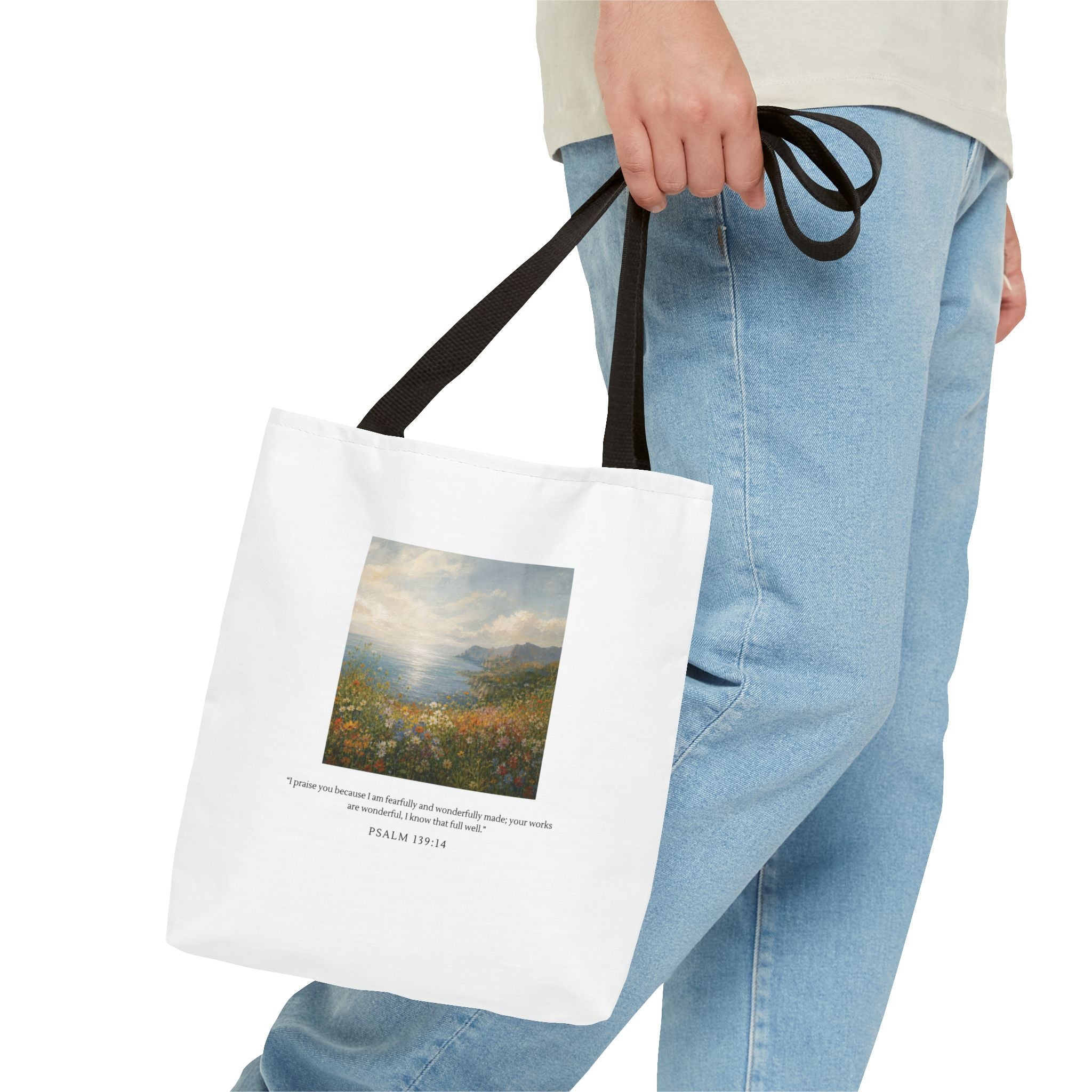 Wonderfully Made Tote Bag | Psalm 139:14 Christian Art Tote