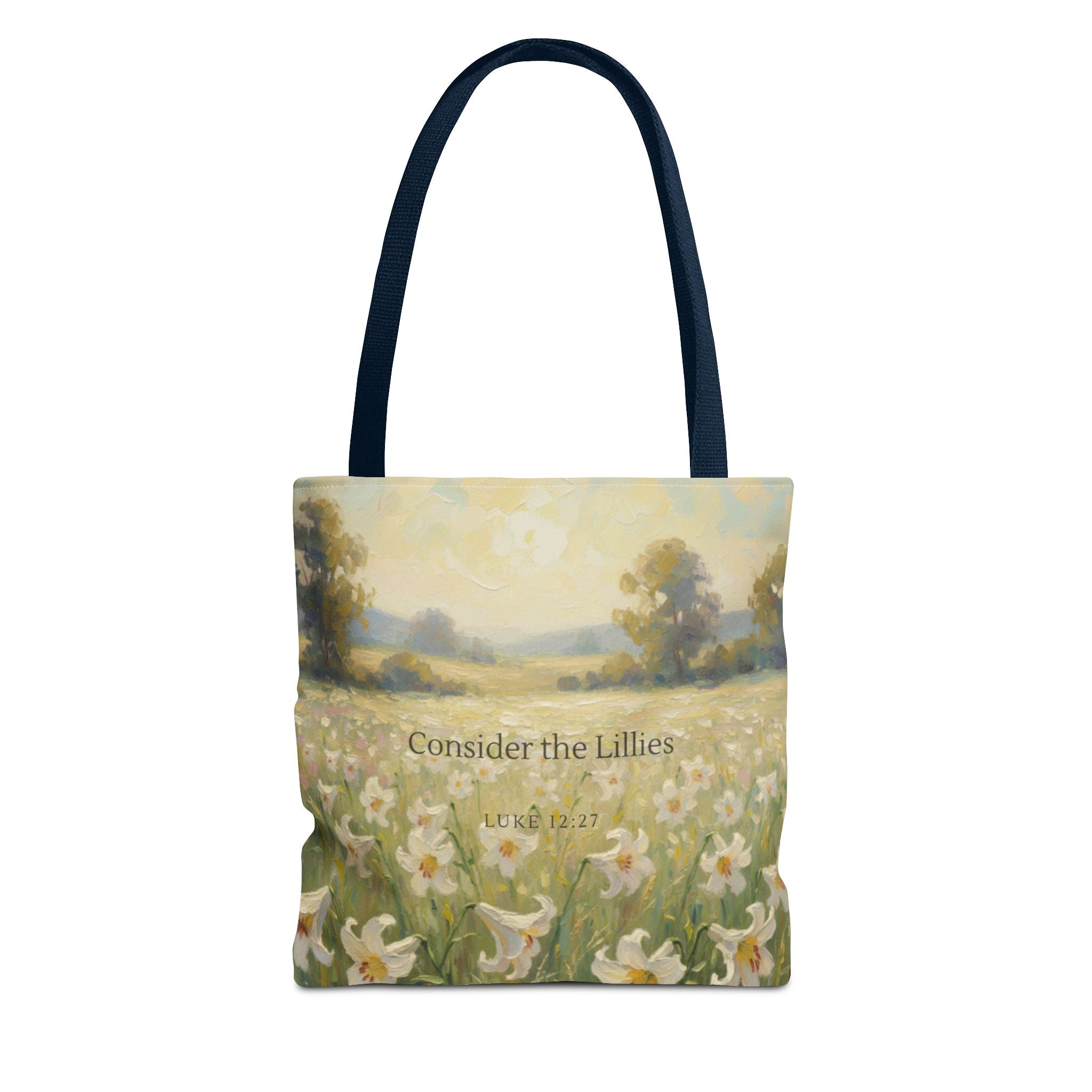Consider the Lilies | Luke 12:27 Scripture Illustration | Christian Scripture Art Tote