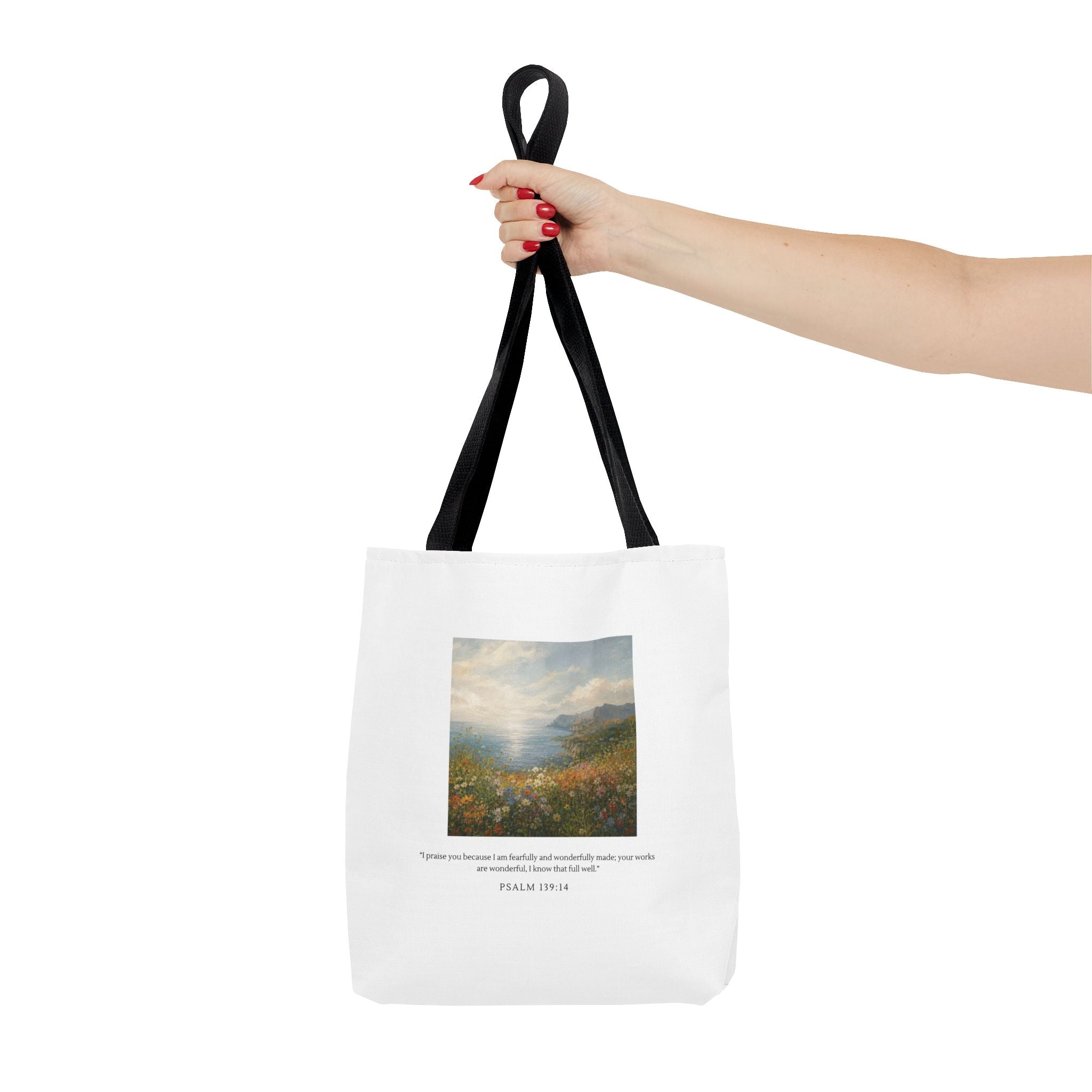 Wonderfully Made Tote Bag | Psalm 139:14 Christian Art Tote