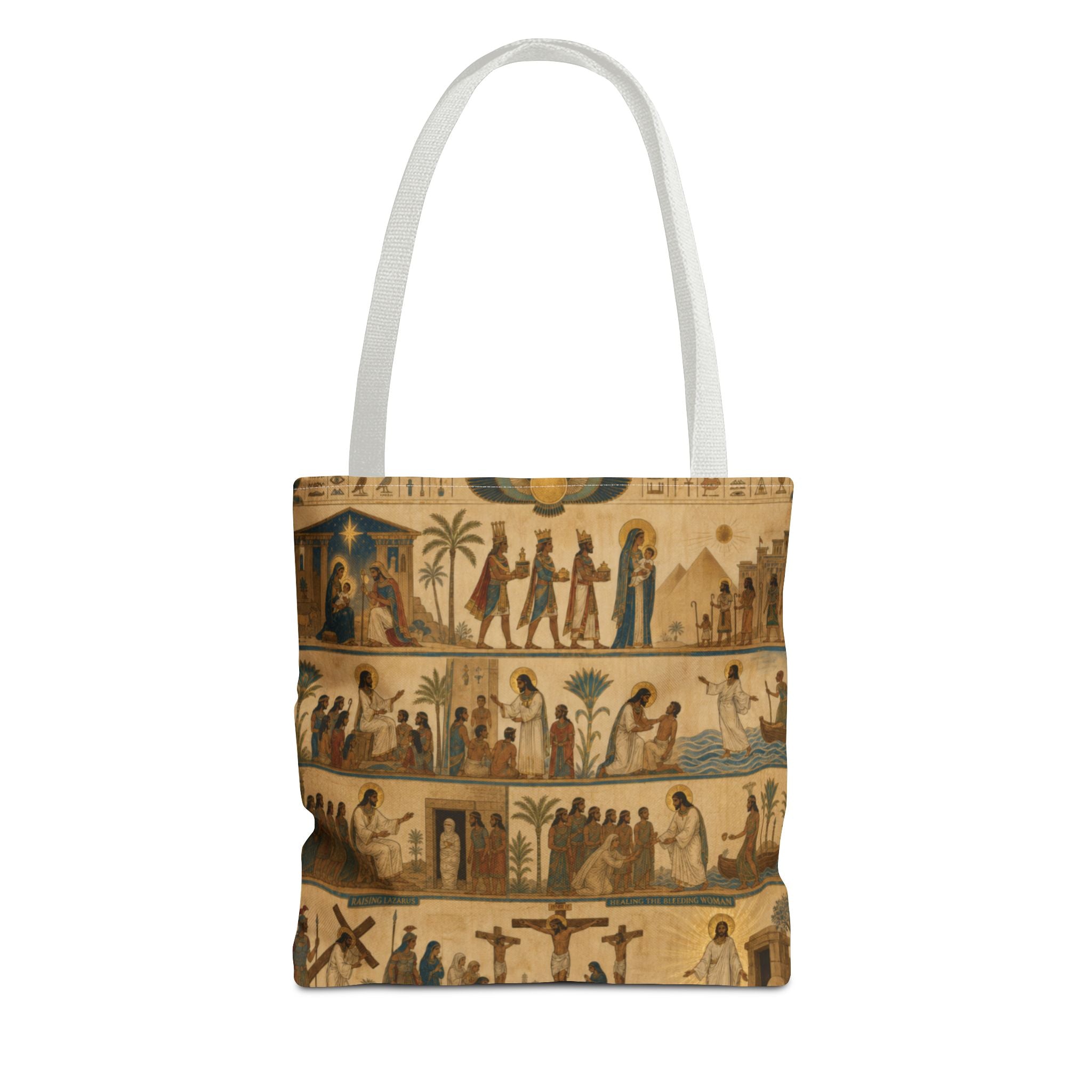 The Story of Jesus Told Through Hieroglyphics | Christian Scripture Art Tote