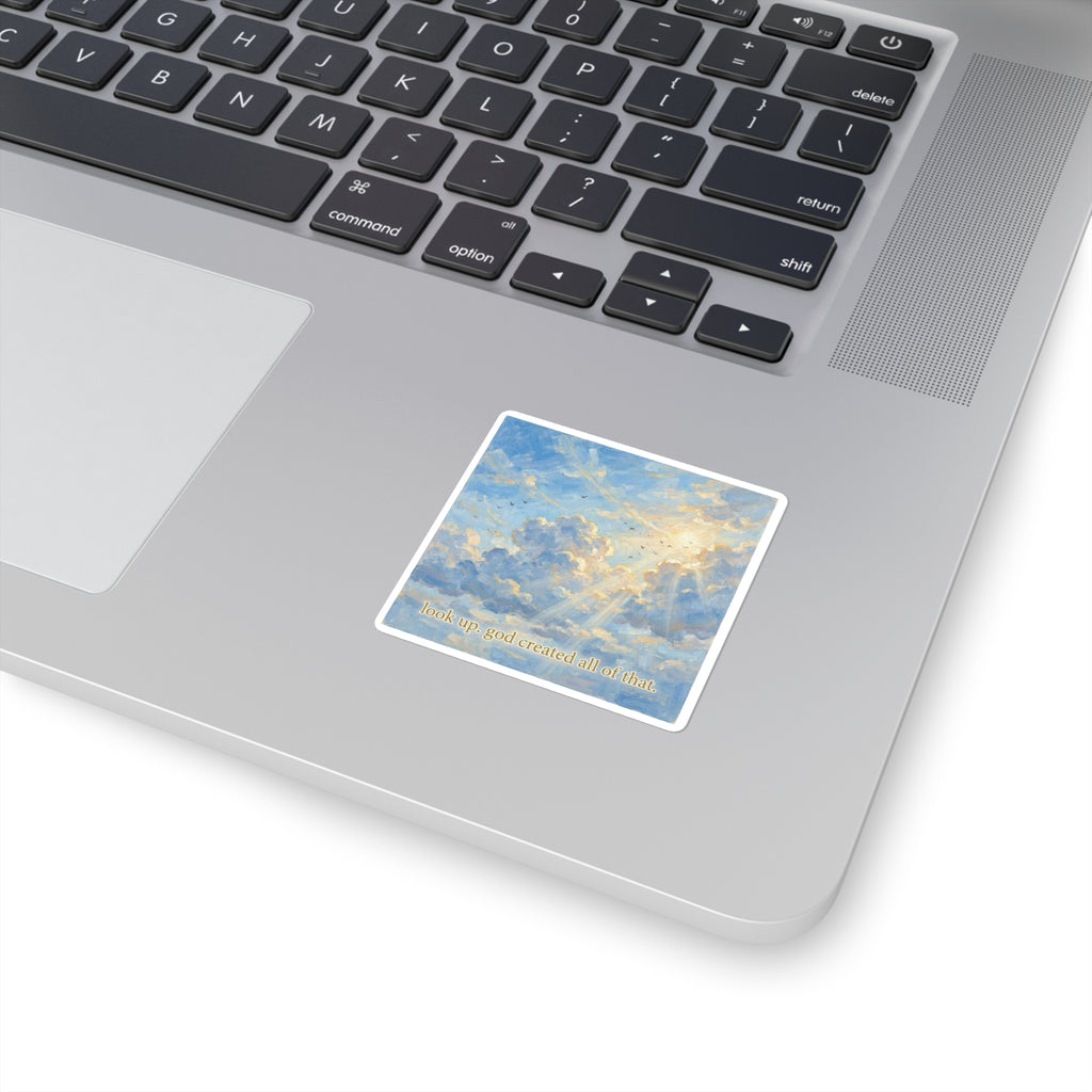 'Look Up, God Created All That' | Square Christian Vinyl Sticker