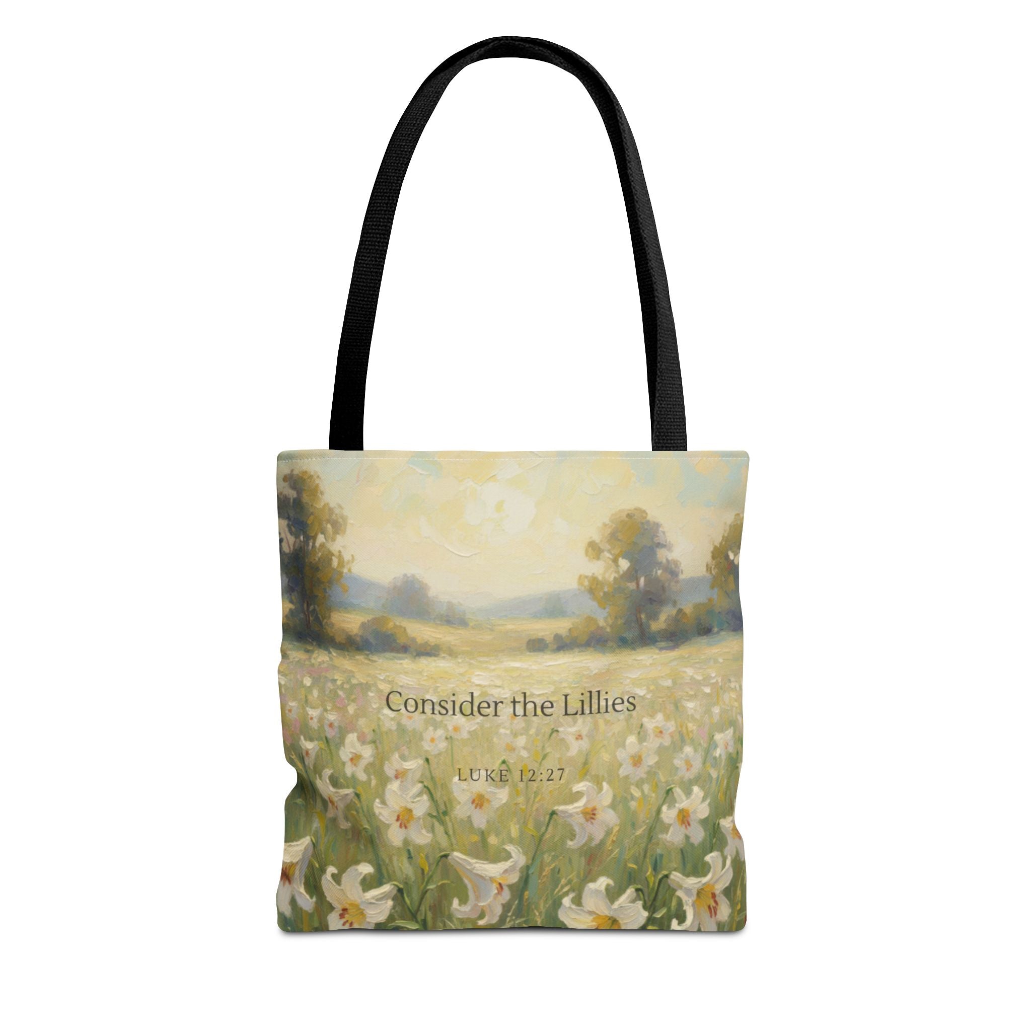 Consider the Lilies | Luke 12:27 Scripture Illustration | Christian Scripture Art Tote
