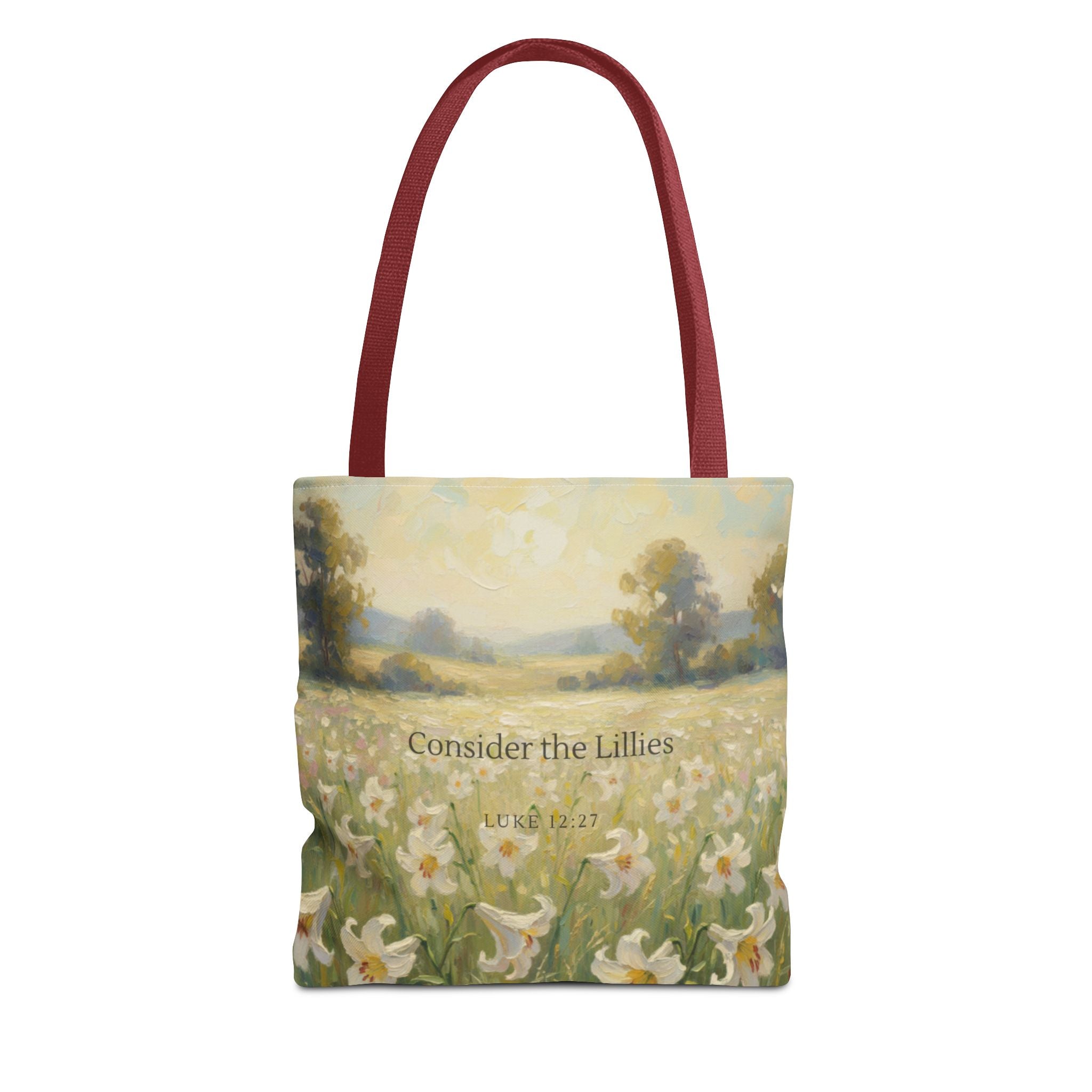 Consider the Lilies | Luke 12:27 Scripture Illustration | Christian Scripture Art Tote