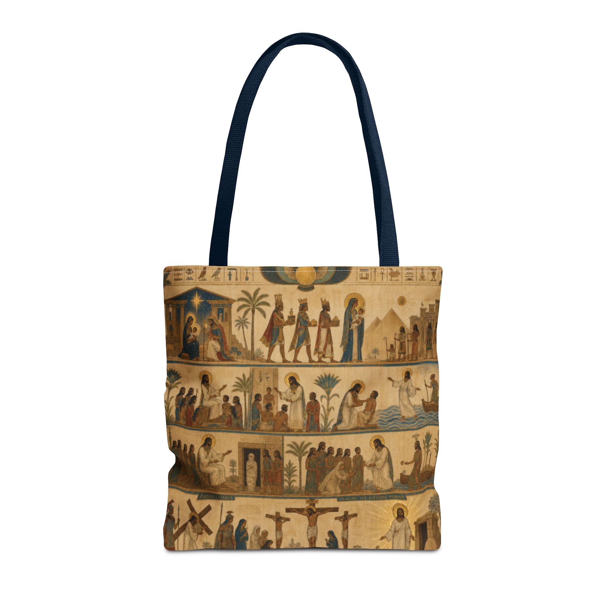 The Story of Jesus Told Through Hieroglyphics | Christian Scripture Art Tote