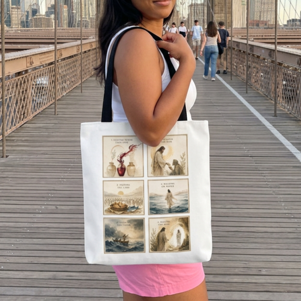 The Miracles of Jesus Tote Bag | Christian Scripture Art Tote