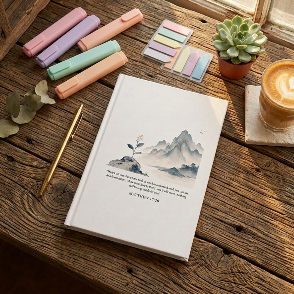 Faith as small as a mustard seed Hardcover Prayer Journal | Matthew 17:20 Chinoiserie Inspired Notebook