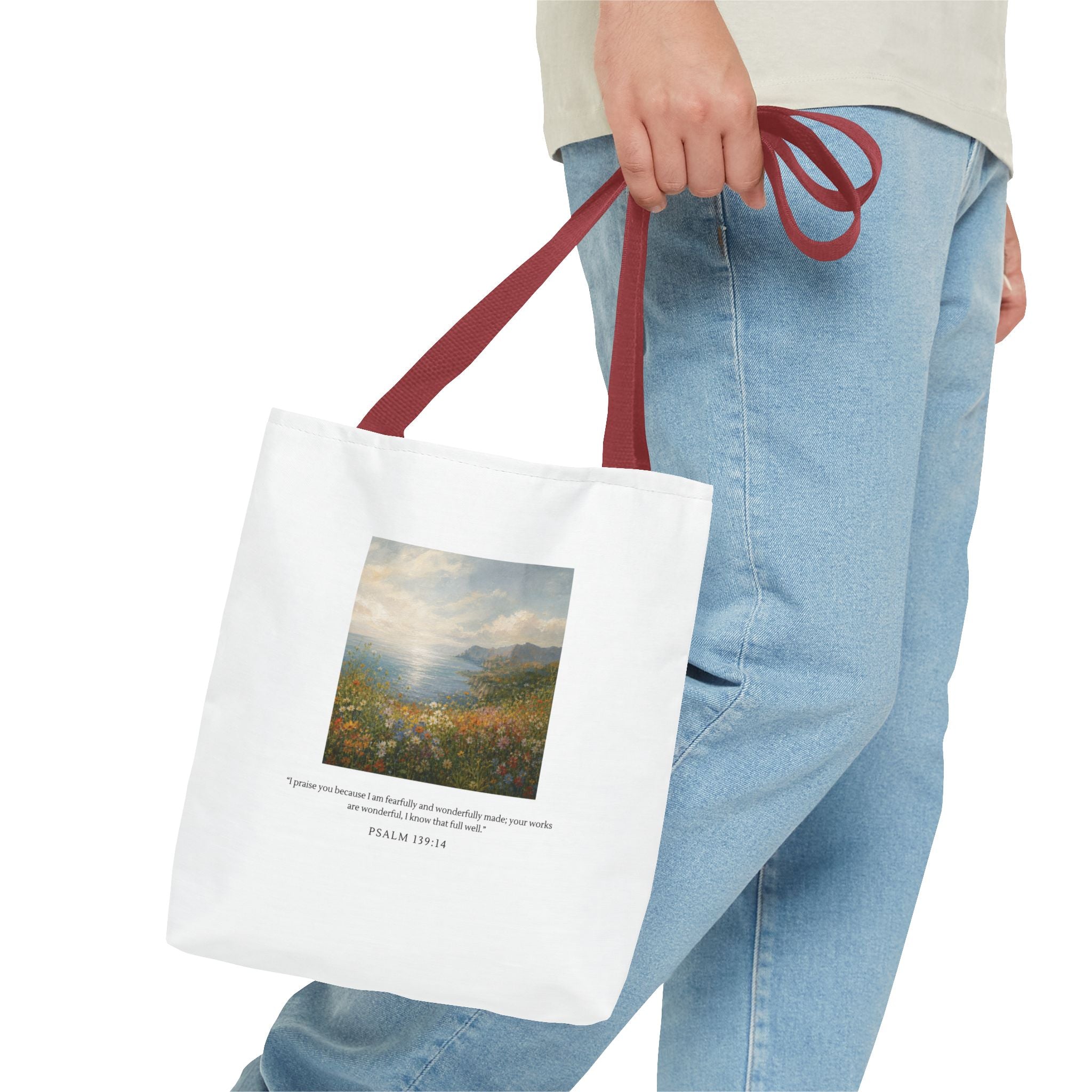 Wonderfully Made Tote Bag | Psalm 139:14 Christian Art Tote