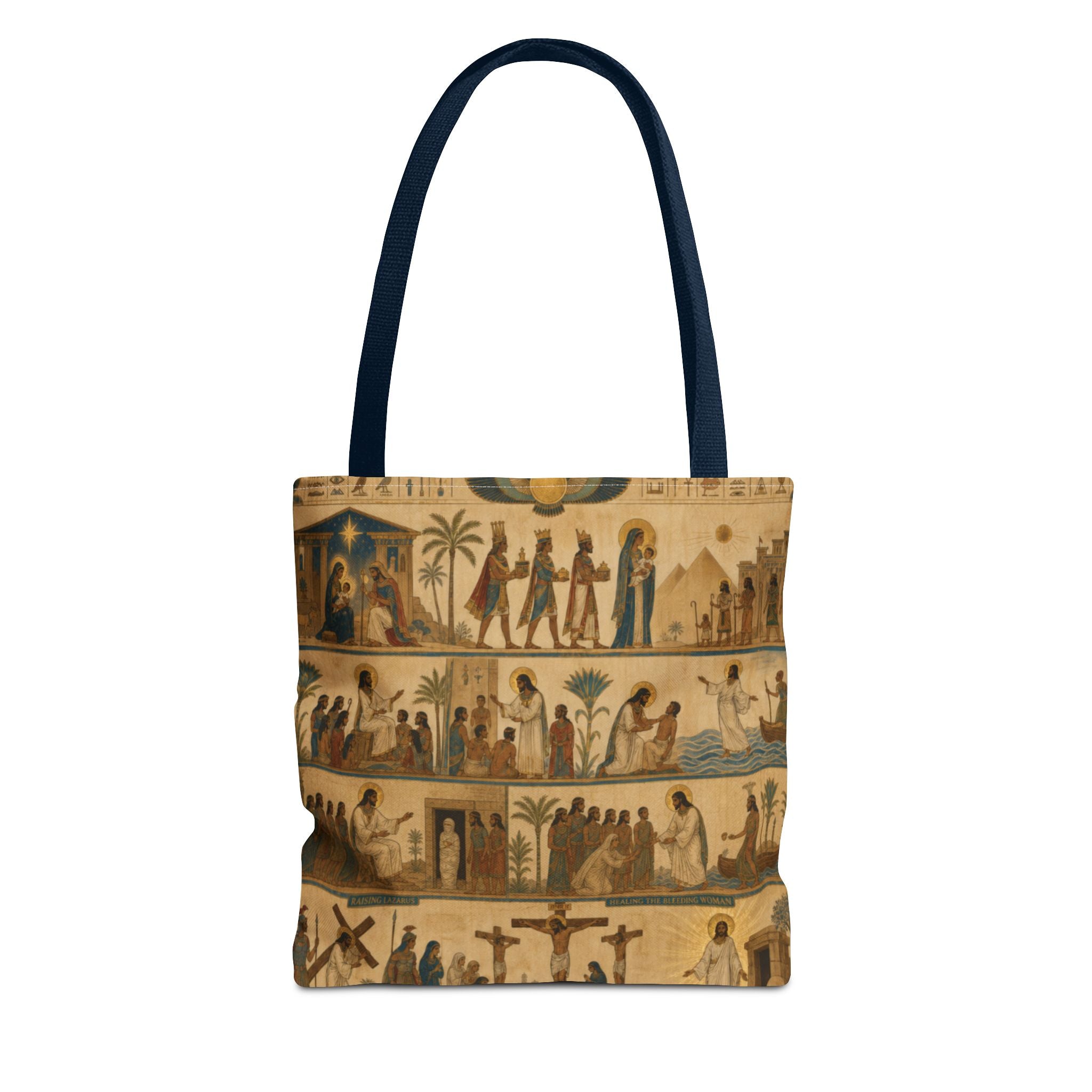The Story of Jesus Told Through Hieroglyphics | Christian Scripture Art Tote