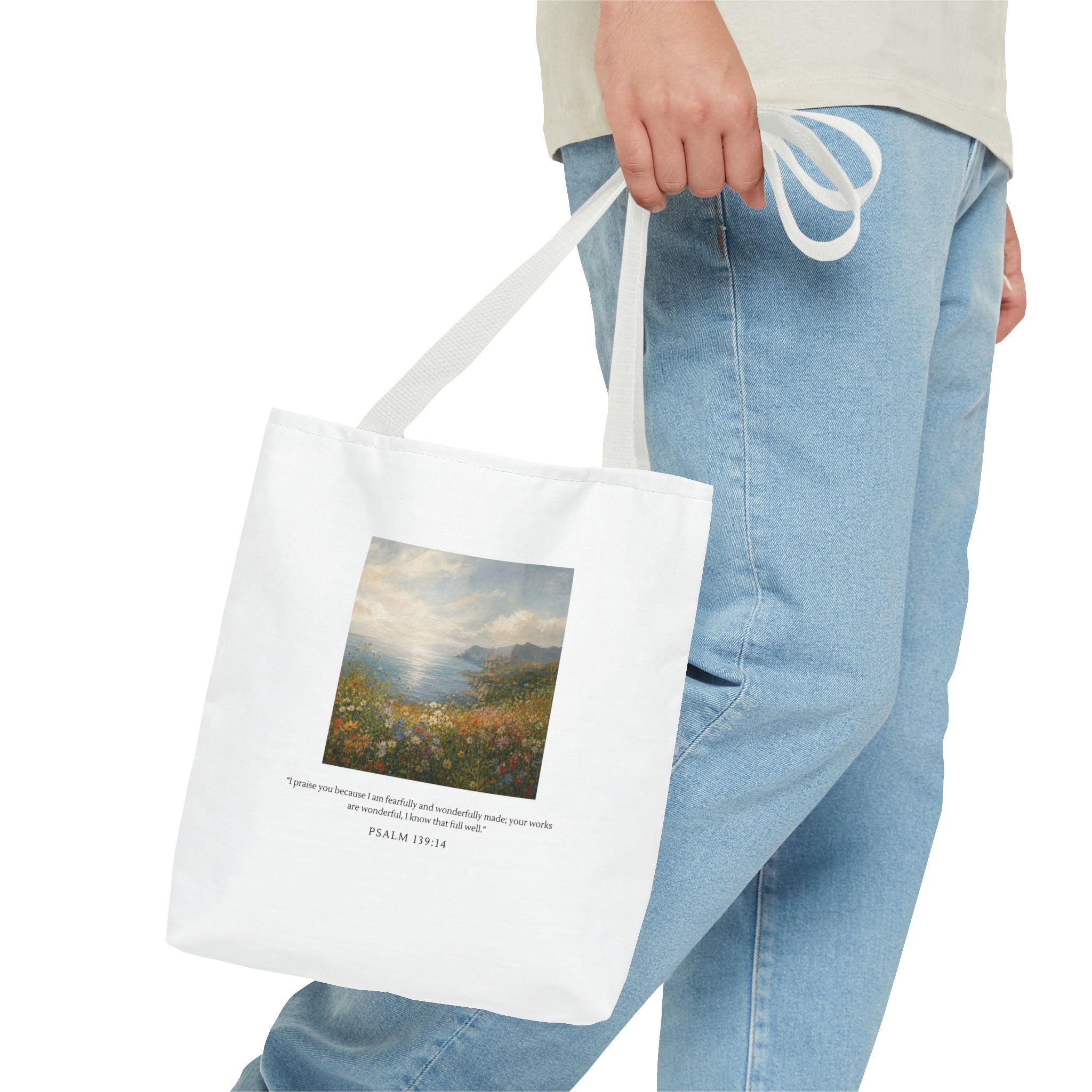 Wonderfully Made Tote Bag | Psalm 139:14 Christian Art Tote