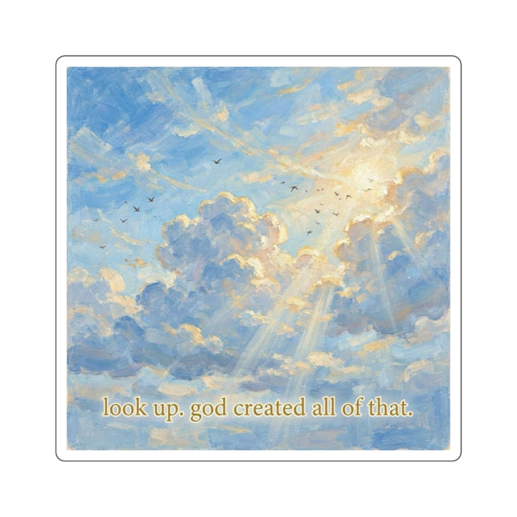 'Look Up, God Created All That' | Square Christian Vinyl Sticker