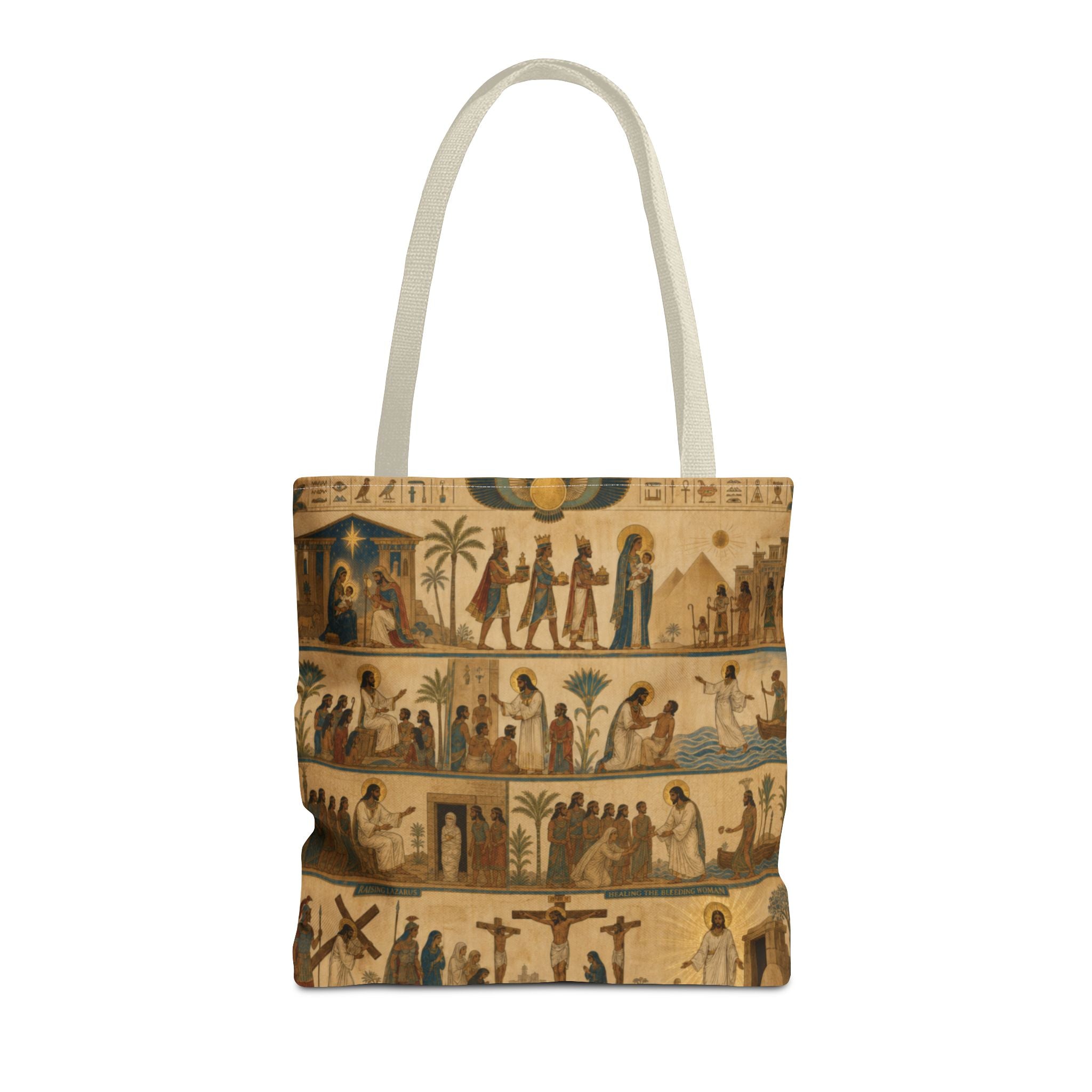 The Story of Jesus Told Through Hieroglyphics | Christian Scripture Art Tote