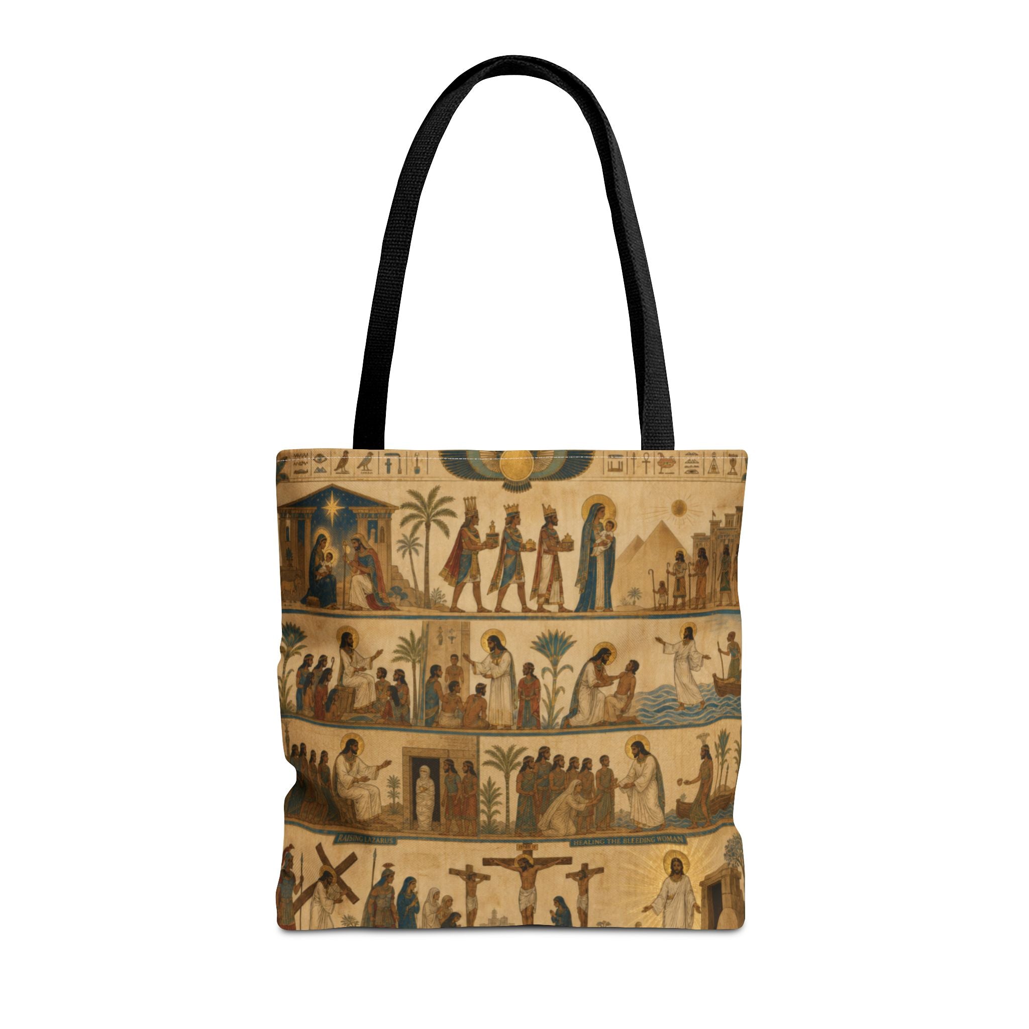 The Story of Jesus Told Through Hieroglyphics | Christian Scripture Art Tote